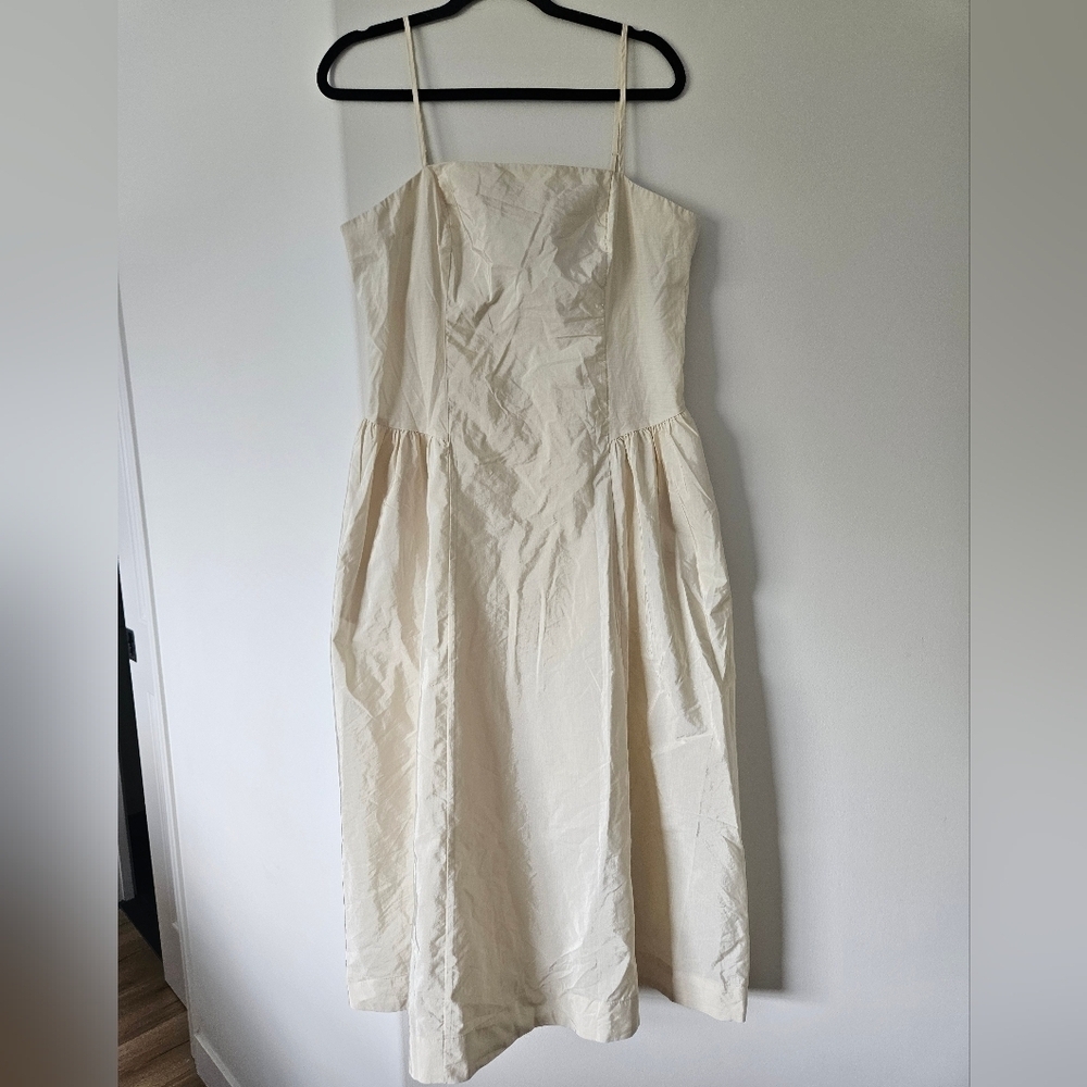 A New Day Cream Pleated Maxi Dress With Open Back Bow Detail Size 12